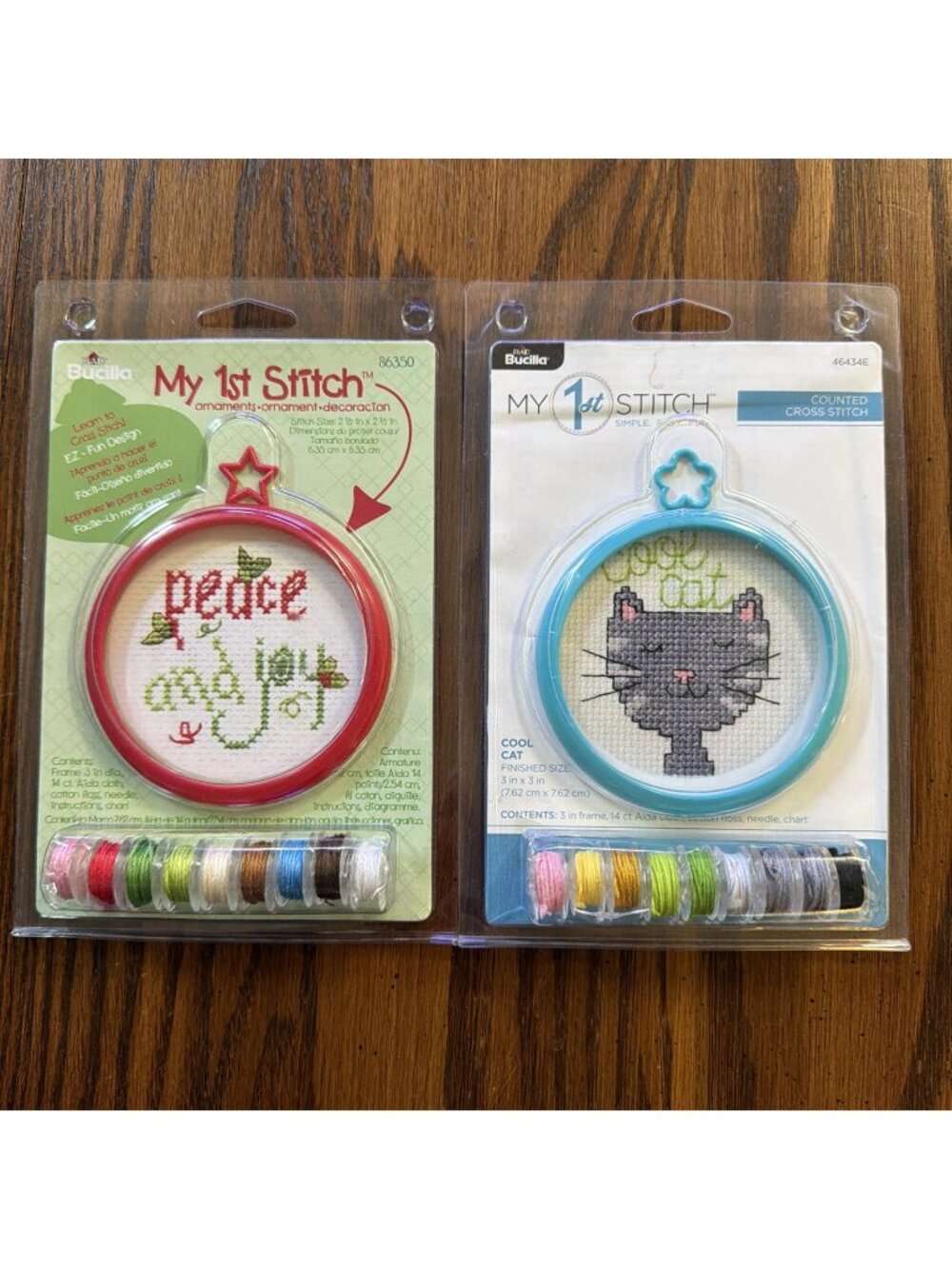 2 Bucilla My 1st Stitch Kits: Peace & Joy, Cool Cat NEW‎